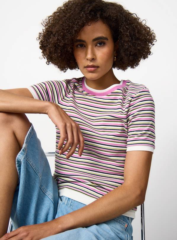 Pink Stripe Print Mock Layer T-Shirt 6